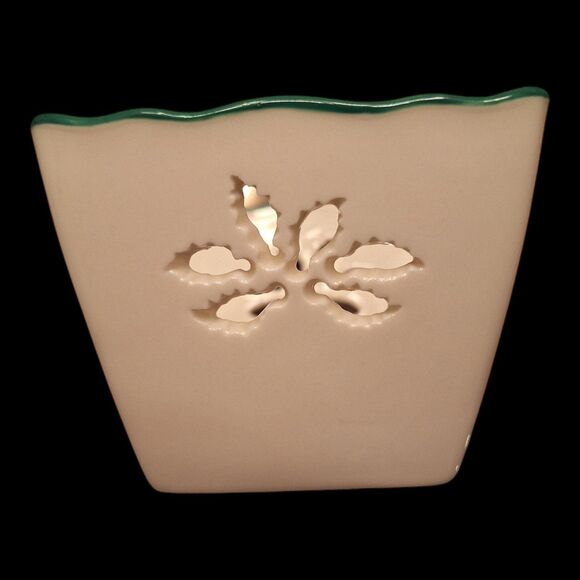 Spode Christmas Tree Pierced Votive Holder Square Glazed Porcelain Scalloped Rim - Picture 2 of 10